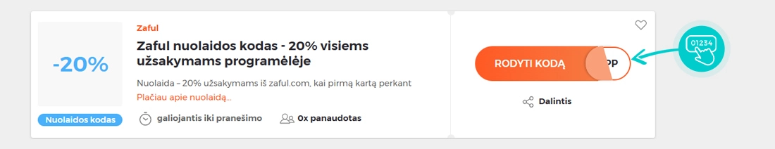 Nuolaidos kodo Zaful pavyzdys