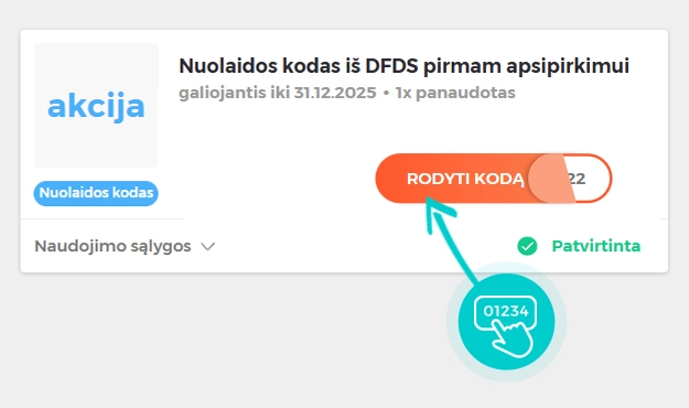 Nuolaidos kodo DFDS pavyzdys