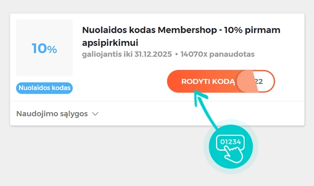 Nuolaidos kodo MemberShop pavyzdys