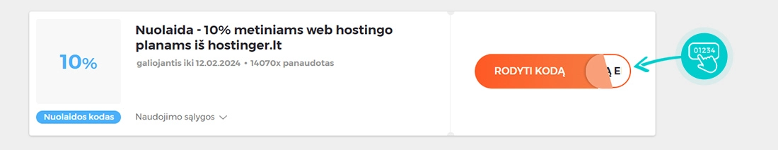 Nuolaidos kodo Hostinger pavyzdys