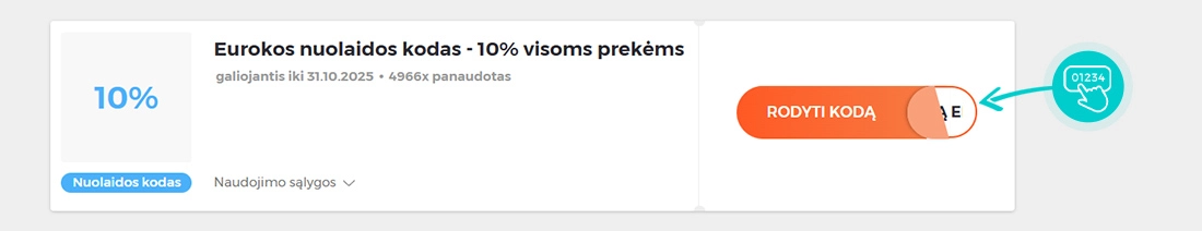 Nuolaidos kodo Eurokos pavyzdys