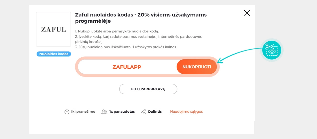 Instrukcijos, kaip nukopijuoti nuolaidos kodą Zaful