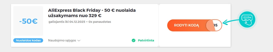 Nuolaidos kodo AliExpress pavyzdys