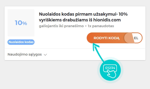 Nuolaidos kodo Hionidis pavyzdys