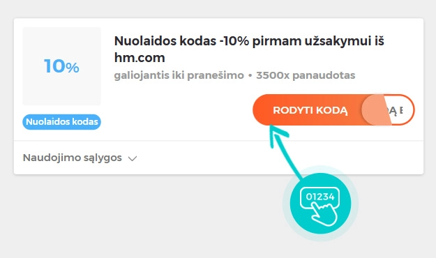 Nuolaidos kodo H&M pavyzdys