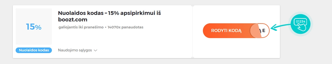 Nuolaidos kodo Boozt pavyzdys