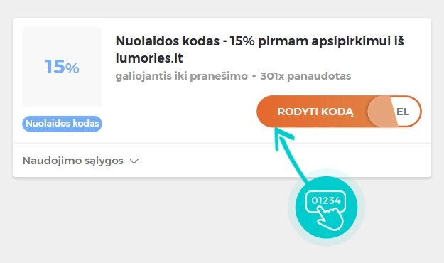 Nuolaidos kodo Lumories pavyzdys