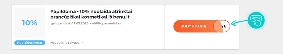 Nuolaidos kodo Benu pavyzdys