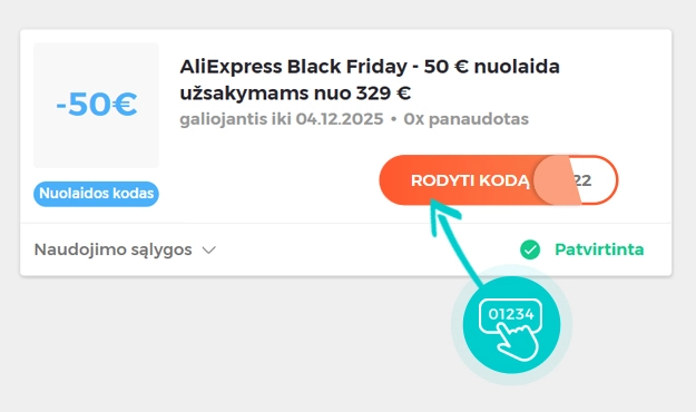 Nuolaidos kodo AliExpress pavyzdys