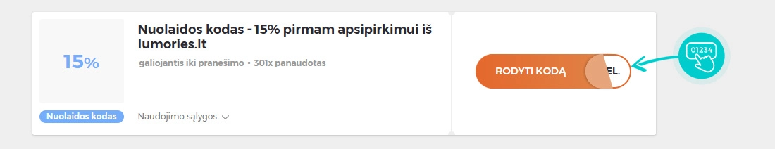 Nuolaidos kodo Lumories pavyzdys