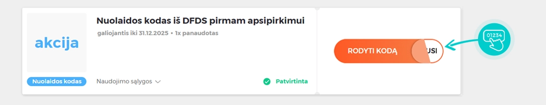 Nuolaidos kodo DFDS pavyzdys