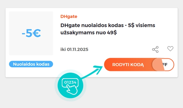 Nuolaidos kodo DHgate pavyzdys