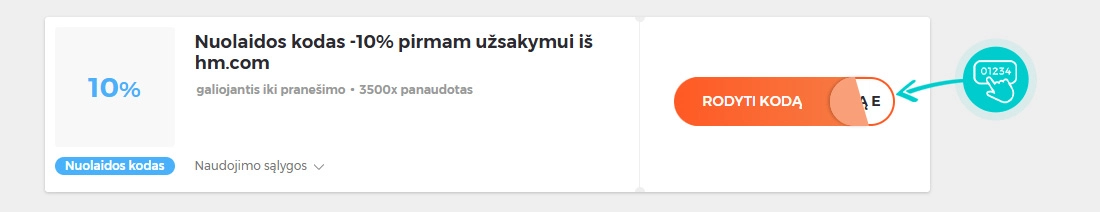 Nuolaidos kodo H&M pavyzdys