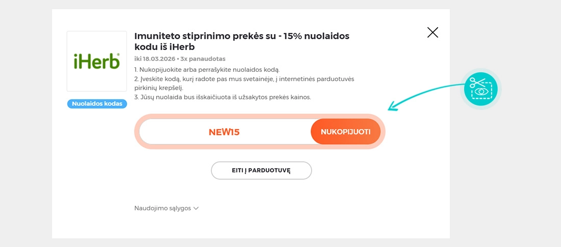 Instrukcijos, kaip nukopijuoti nuolaidos kodą iHerb
