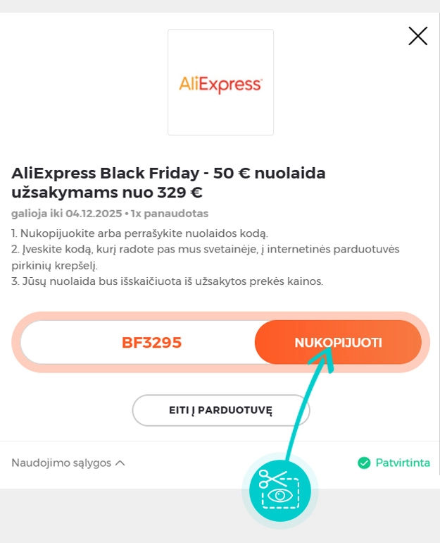 Instrukcijos, kaip nukopijuoti nuolaidos kodą AliExpress