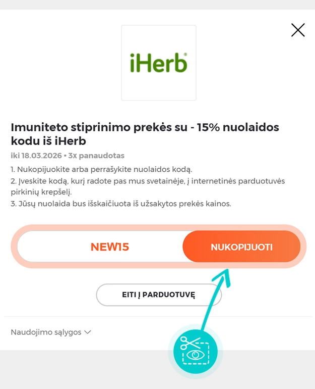 Instrukcijos, kaip nukopijuoti nuolaidos kodą iHerb