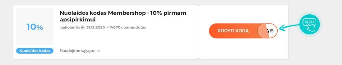 Nuolaidos kodo MemberShop pavyzdys