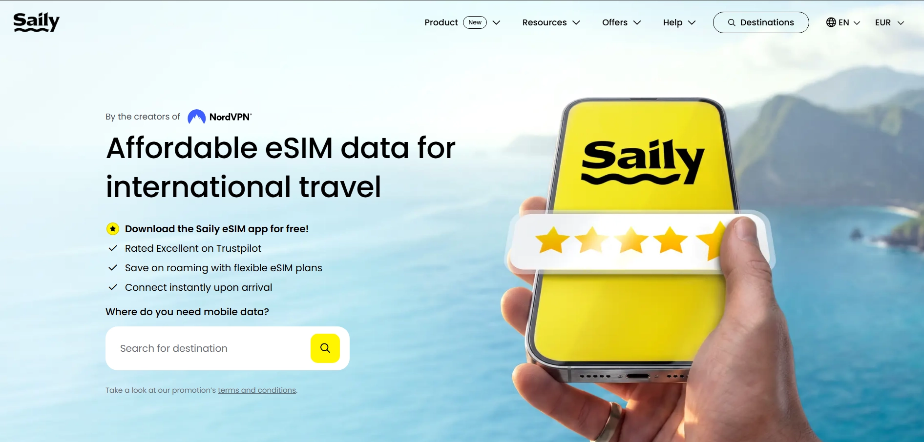 Saily eSIM paslaugų interneto svetainė