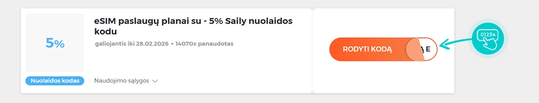 Nuolaidos kodo Saily pavyzdys