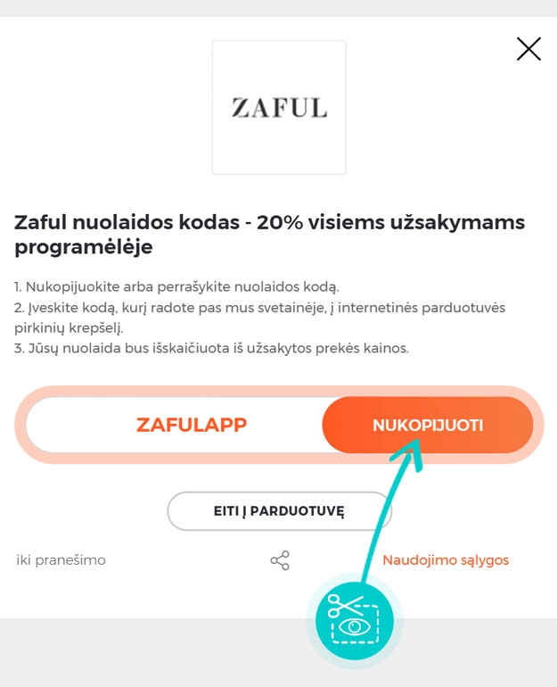 Instrukcijos, kaip nukopijuoti nuolaidos kodą Zaful